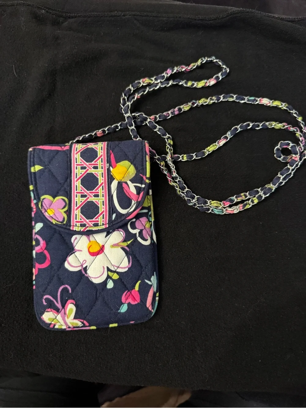 Vera Bradley Quilted Floral Crossbody Mini Phone Pouch - Navy with Florals